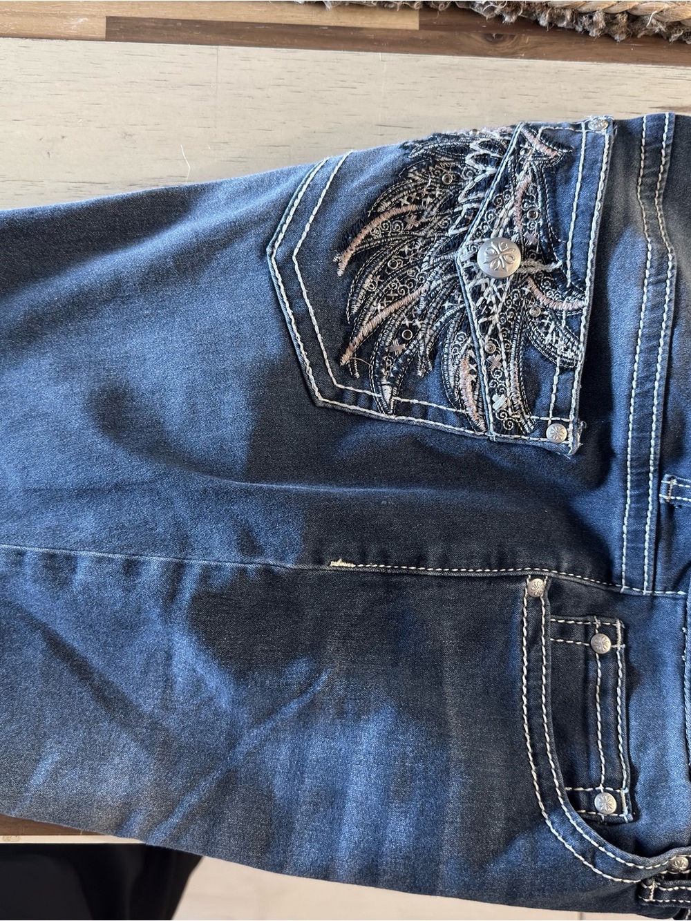 Love Indigo Women's Dark Indigo Boot Cut Jeans with Embroidered Pocket - Picture 9 of 10